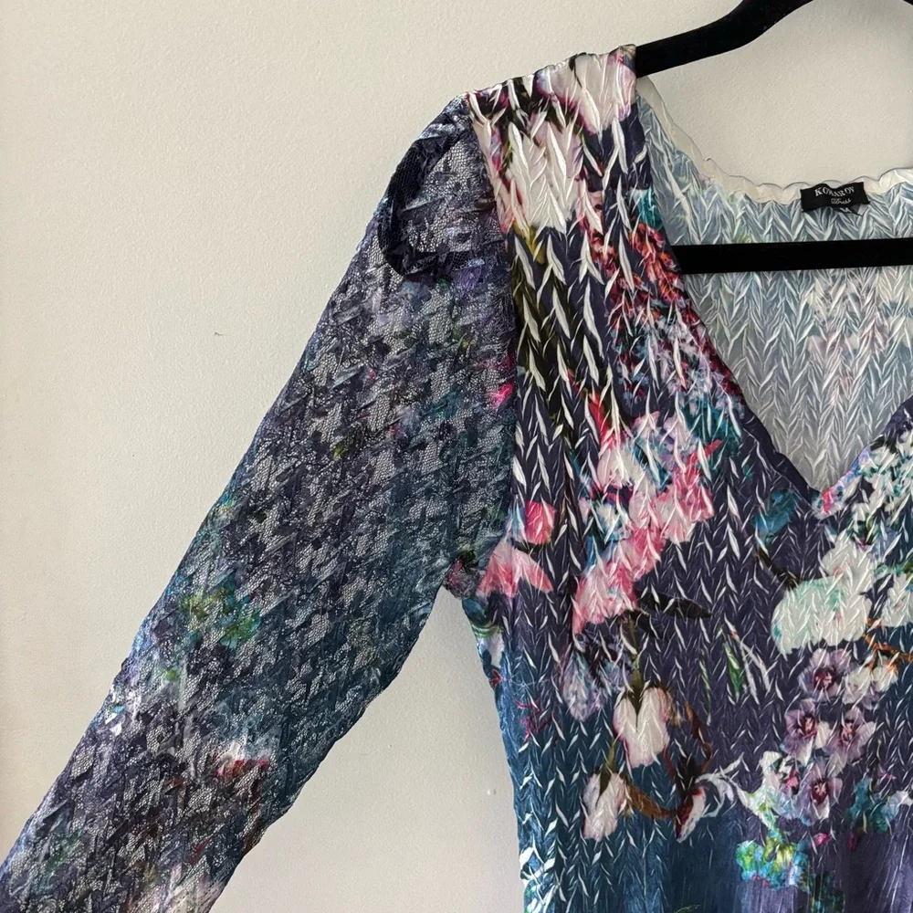 Komarov Like New Floral Lace Trim Midi Dress – Size M – Made in USA - Picture 2 of 10